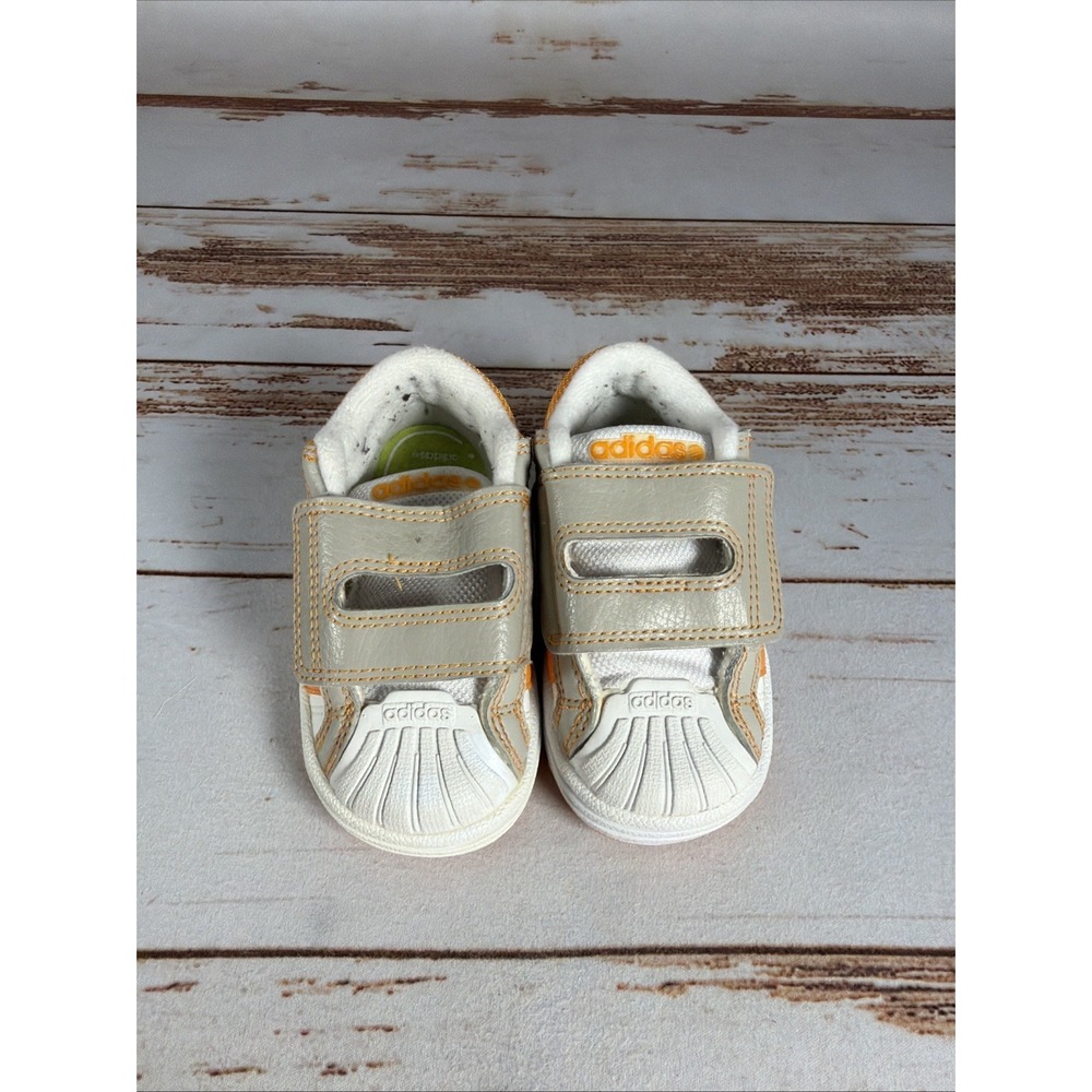 Adidas Toddler 5K Slip On Sneakers Grey Orange White Shell Toe Shoes Used